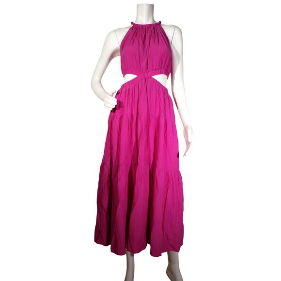 Moon River Hot Pink Halter Cutout Tiered Maxi Dress Size Medium - Picture 1 of 6